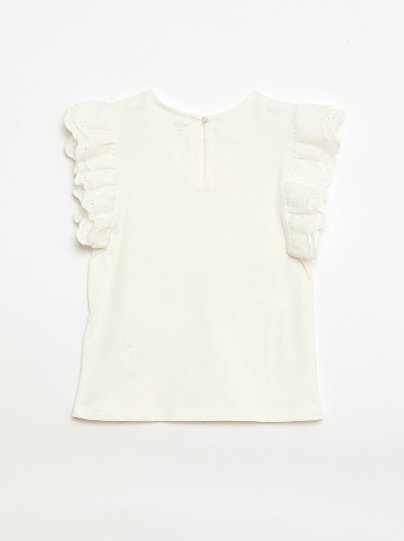 Camiseta de manga corta con bordado inglés Blanco - Kiabi