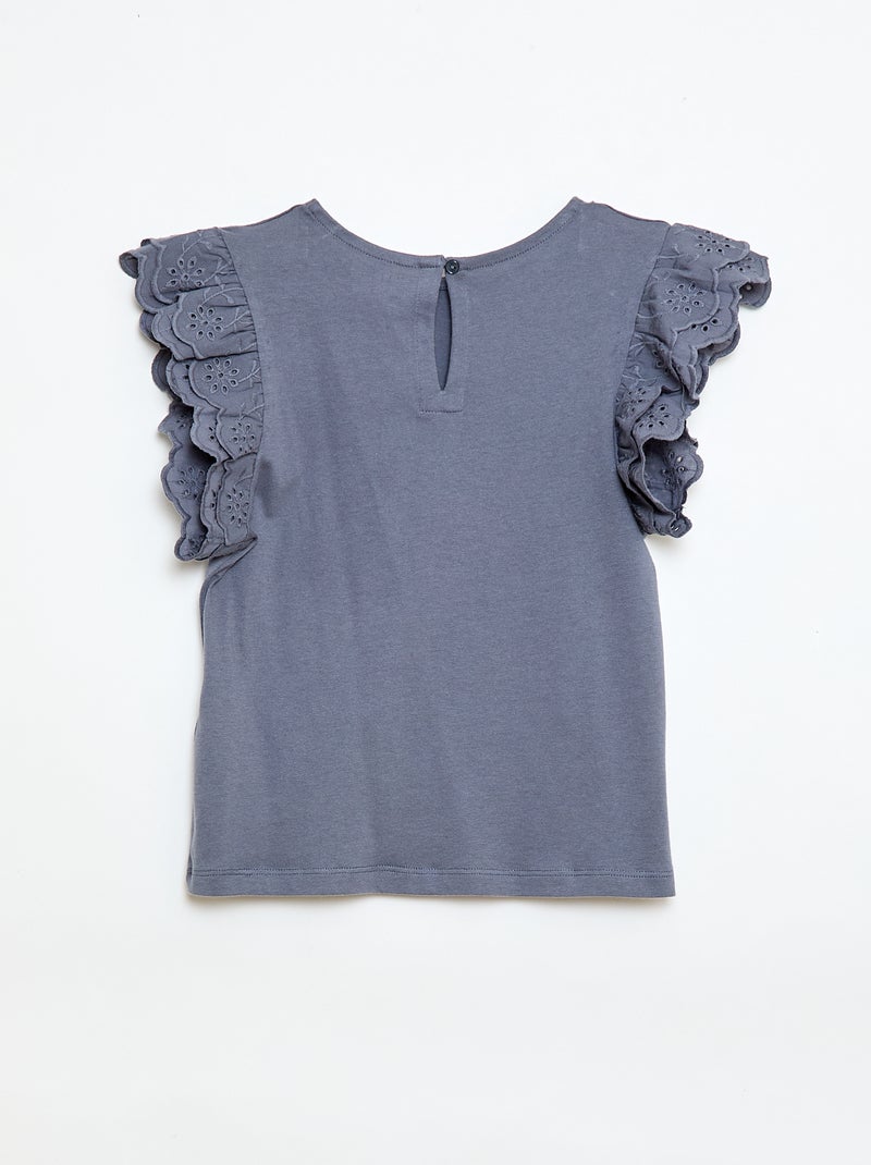 Camiseta de manga corta con bordado inglés Gris - Kiabi
