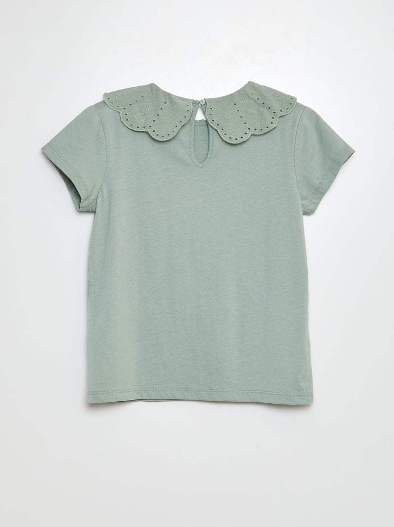 Camiseta de manga corta con bordado inglés Verde - Kiabi