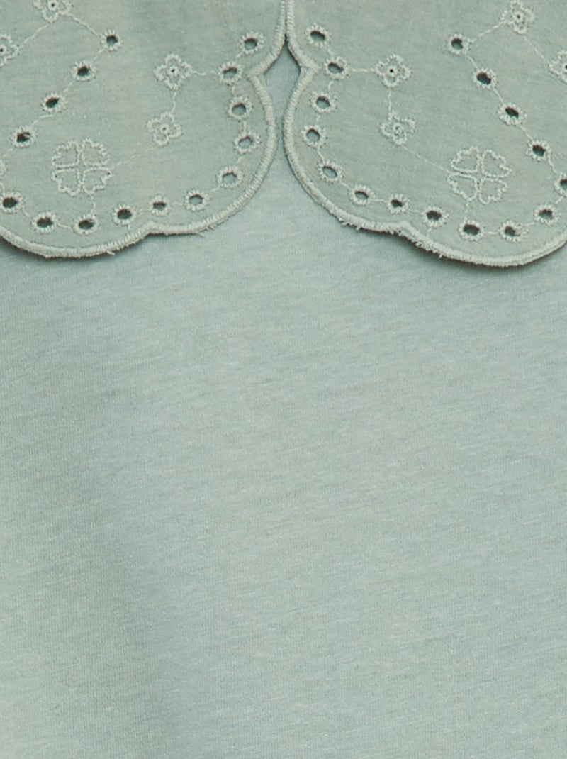 Camiseta de manga corta con bordado inglés Verde - Kiabi