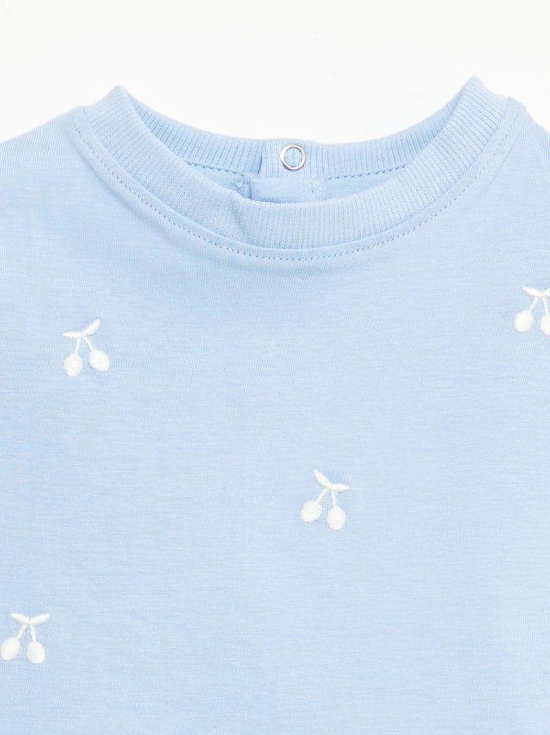Camiseta de manga corta con bordados Azul - Kiabi
