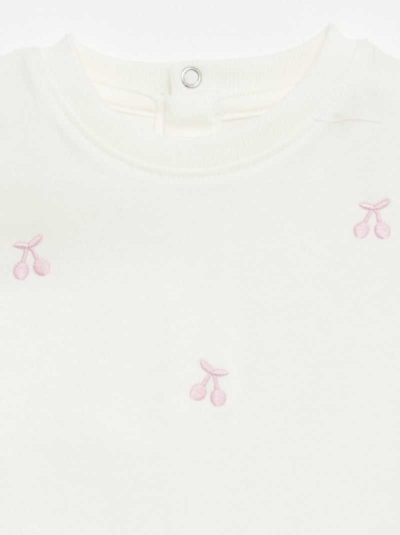 Camiseta de manga corta con bordados Blanco - Kiabi