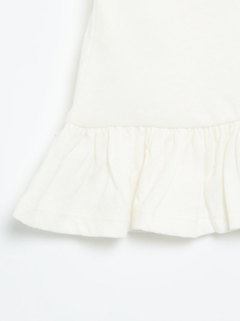 Camiseta de manga corta con bordados y bajo con volante Blanco - Kiabi