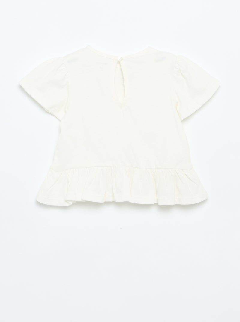 Camiseta de manga corta con bordados y bajo con volante Blanco - Kiabi