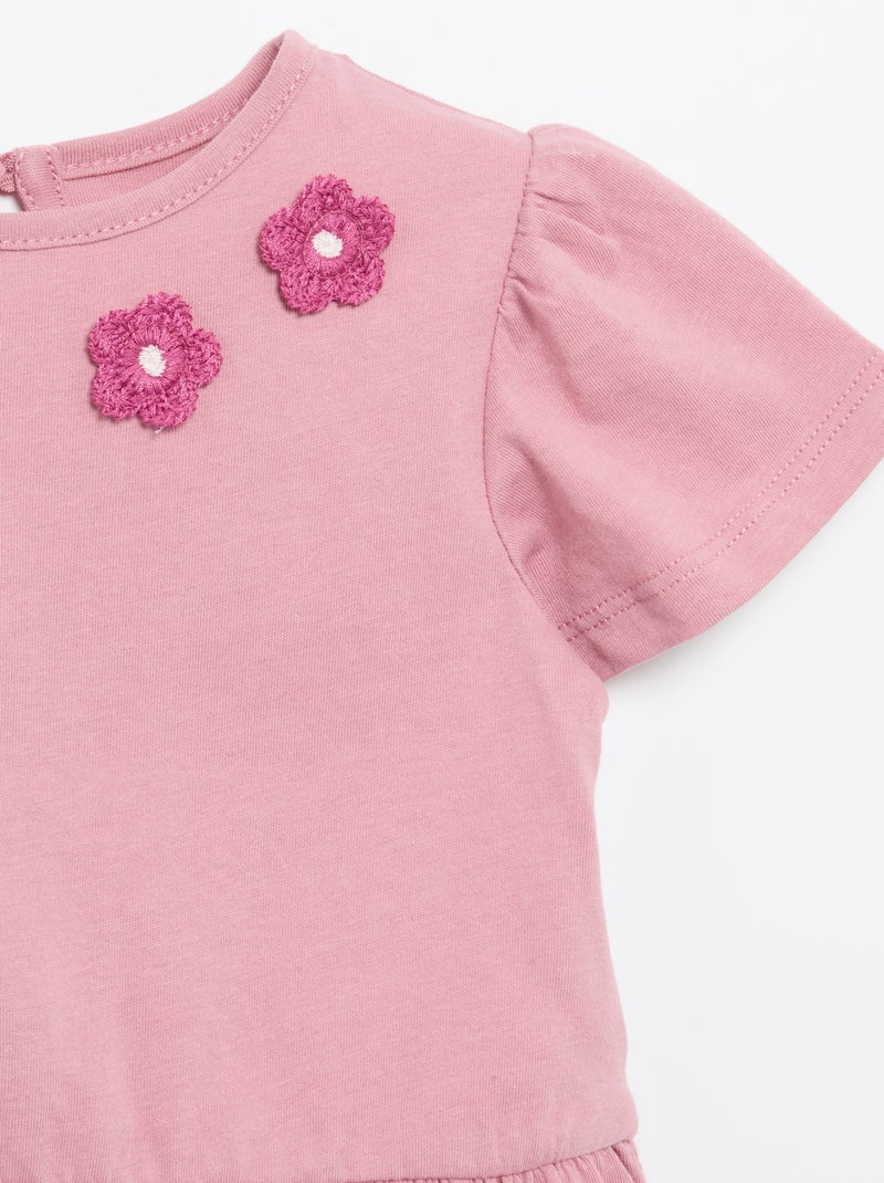 Camiseta de manga corta con bordados y bajo con volante Rosa - Kiabi