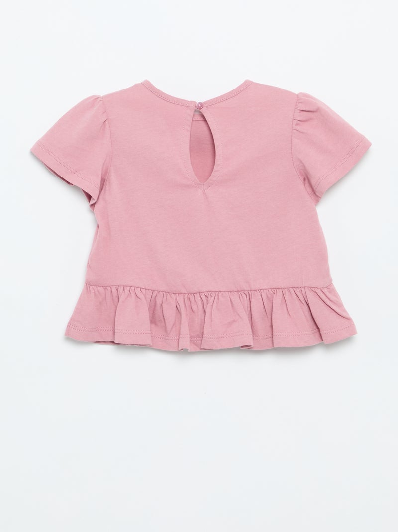 Camiseta de manga corta con bordados y bajo con volante Rosa - Kiabi