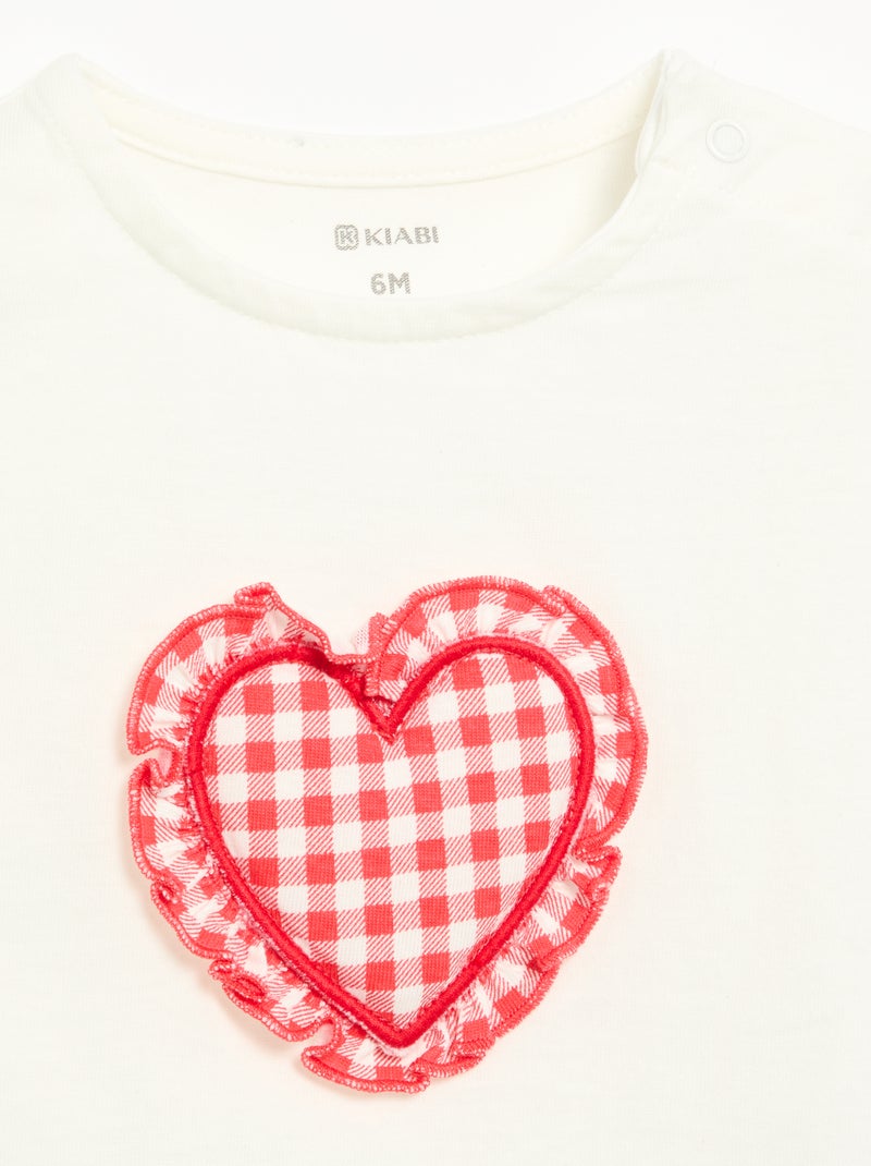 Camiseta de manga corta con corazón cosido Blanco - Kiabi