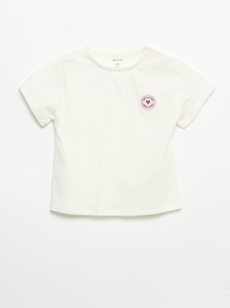 Camiseta de manga corta con corazón cosido Blanco - Kiabi