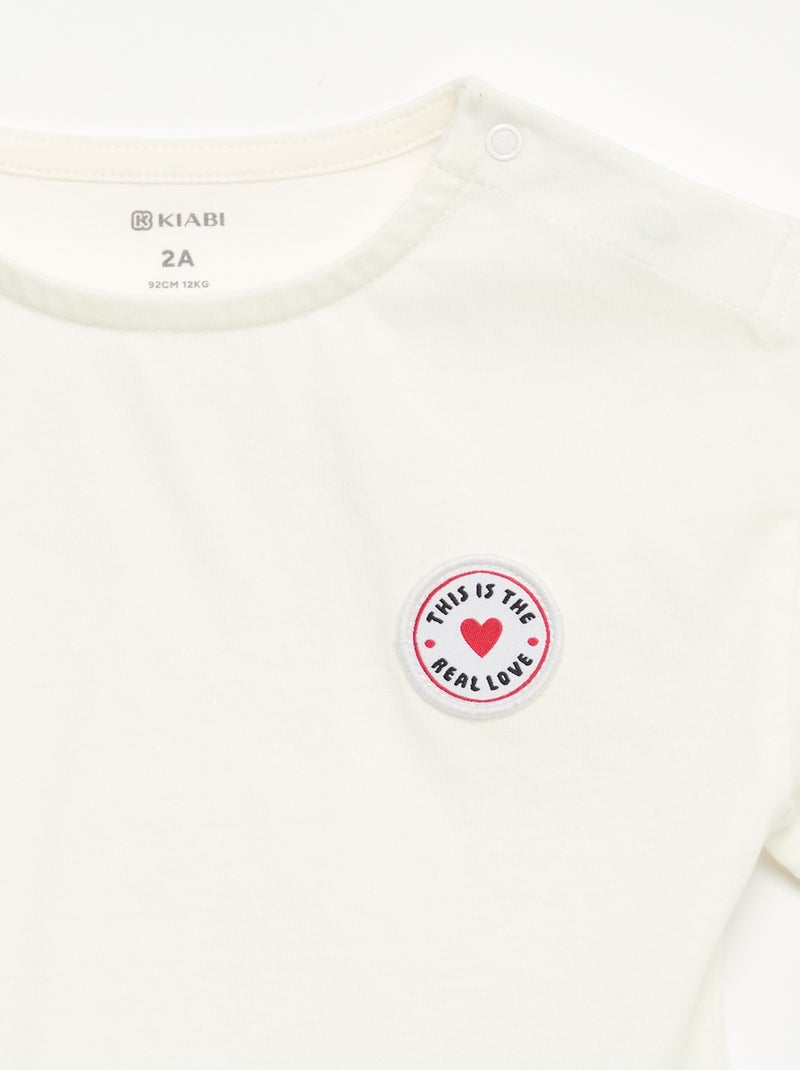 Camiseta de manga corta con corazón cosido Blanco - Kiabi