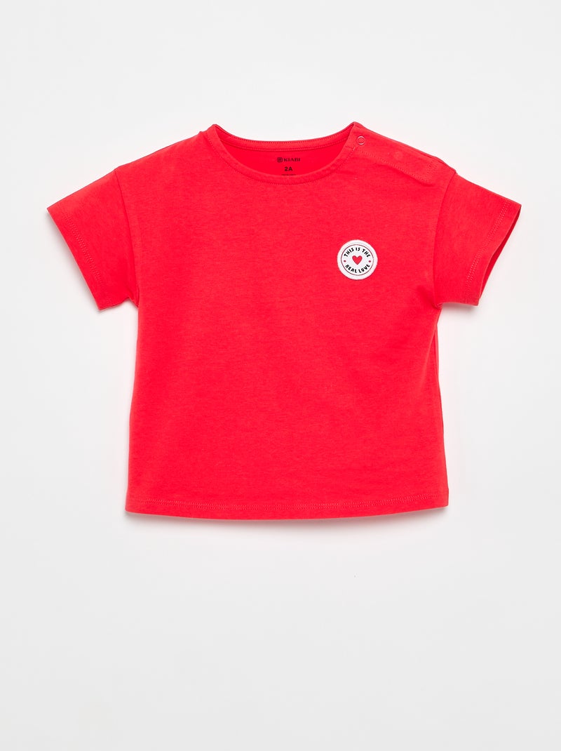 Camiseta de manga corta con corazón cosido Rojo - Kiabi