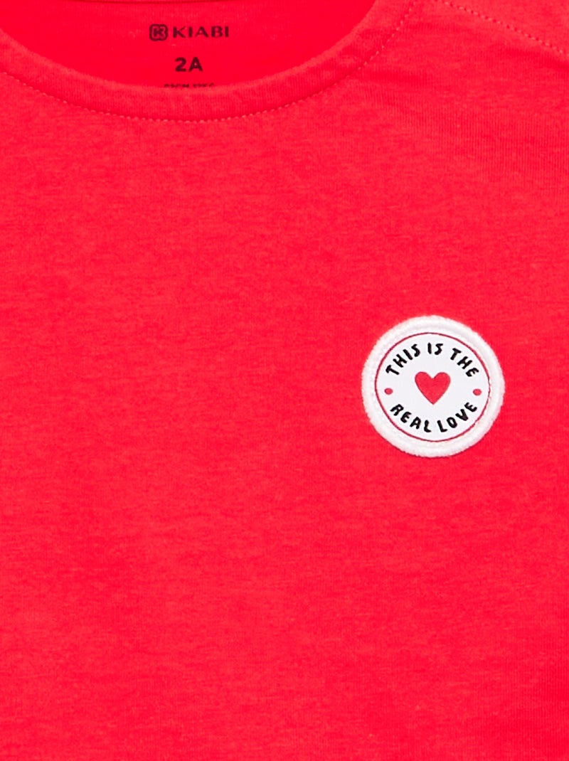 Camiseta de manga corta con corazón cosido Rojo - Kiabi