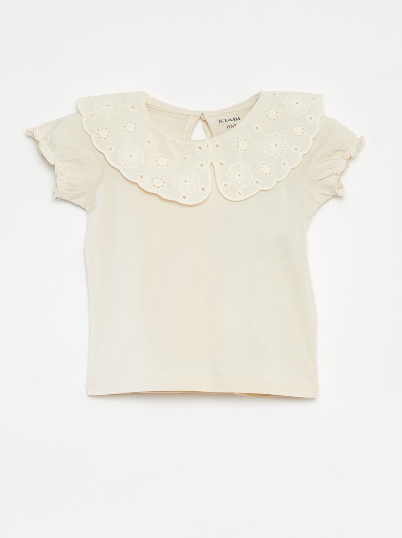 Camiseta de manga corta con cuello de fantasía BLANCO - Kiabi