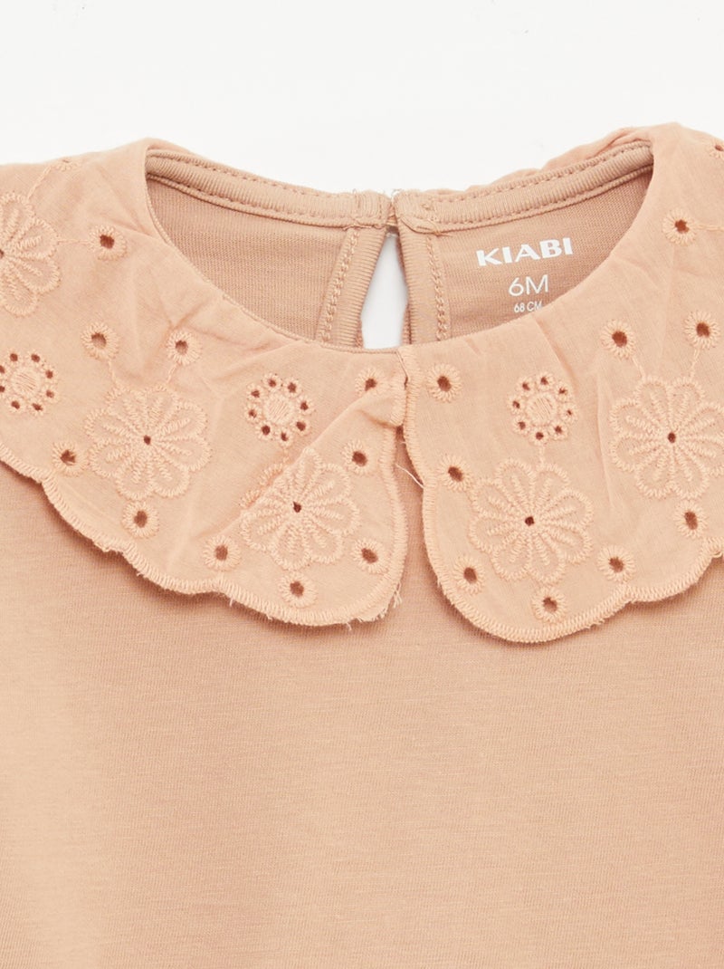 Camiseta de manga corta con cuello de fantasía ROSA - Kiabi
