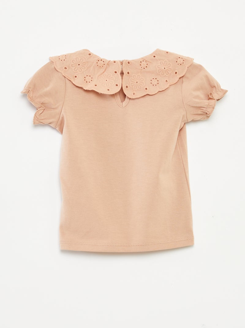Camiseta de manga corta con cuello de fantasía ROSA - Kiabi