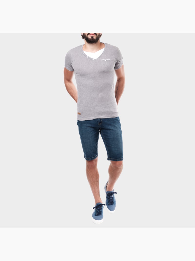 Camiseta de manga corta con cuello en V Gris - Kiabi