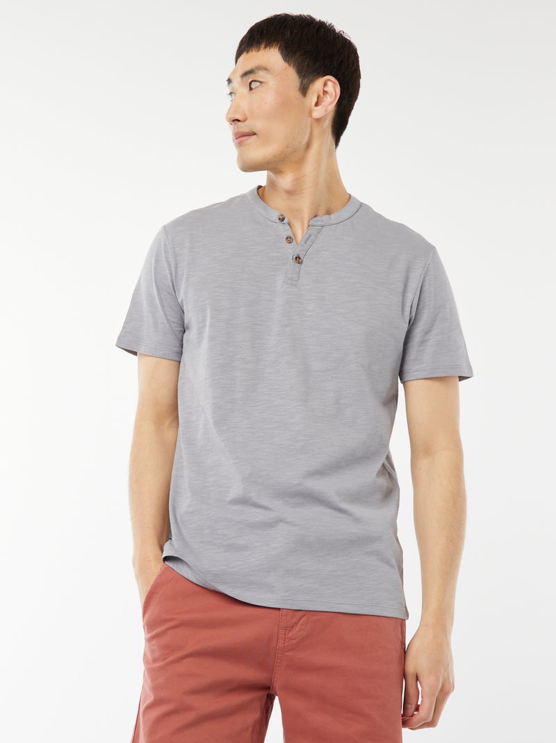 Camiseta de manga corta con cuello panadero Azul - Kiabi