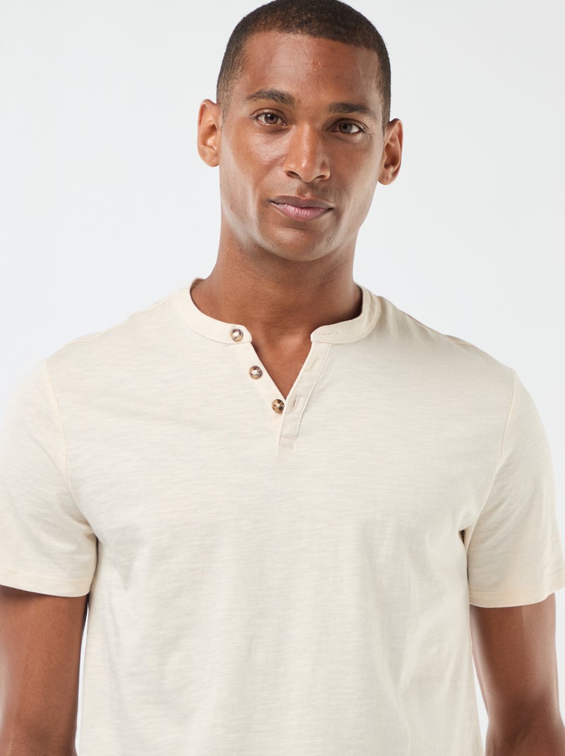 Camiseta de manga corta con cuello panadero Blanco - Kiabi