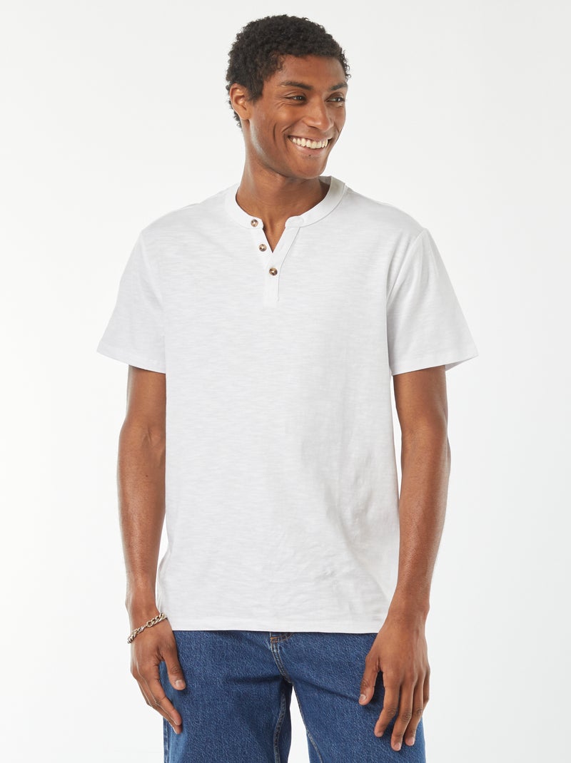 Camiseta de manga corta con cuello panadero blanco - Kiabi