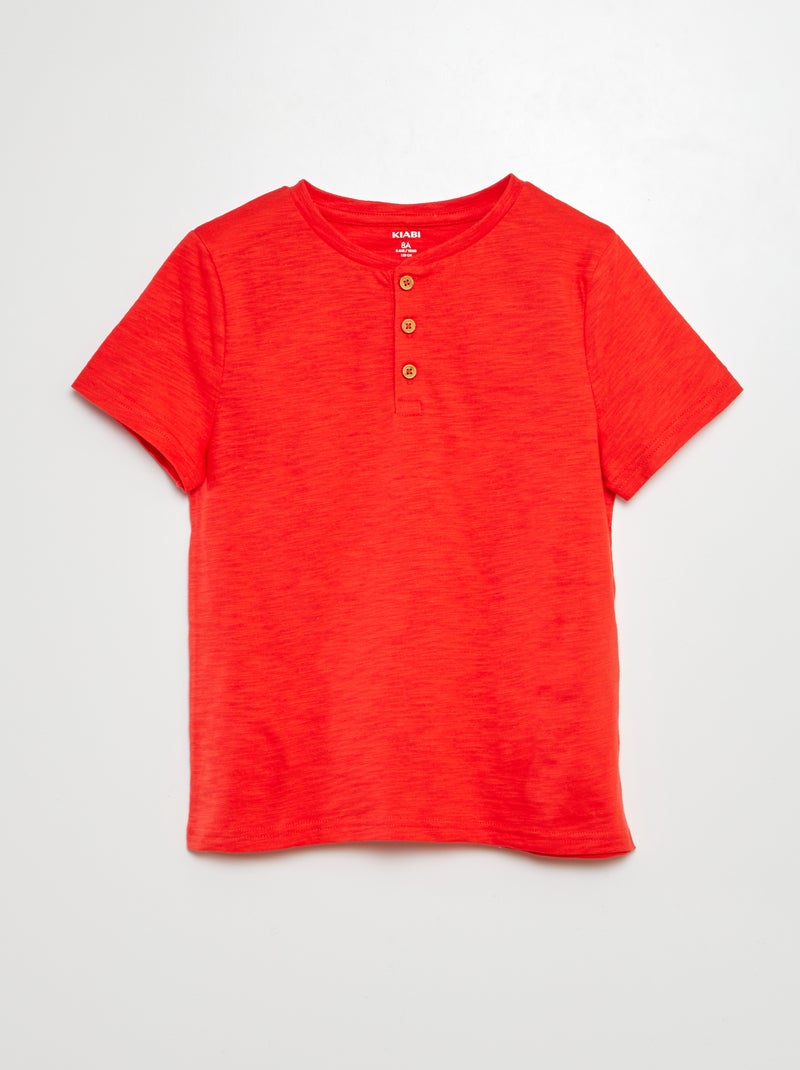 Camiseta de manga corta con cuello panadero ROJO - Kiabi