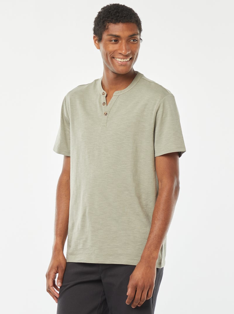 Camiseta de manga corta con cuello panadero Verde - Kiabi