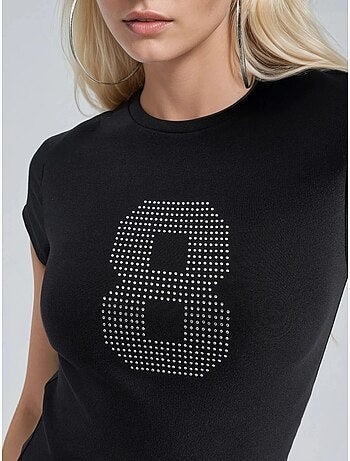 Camiseta de manga corta con cuello redondo brillante y estampado de texto busem