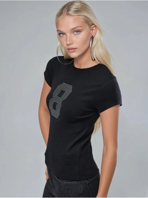 Camiseta de manga corta con cuello redondo brillante y estampado de texto busem - Kiabi