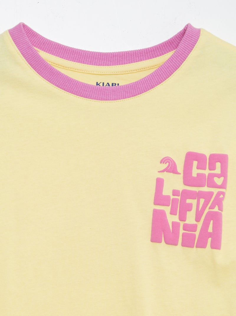 Camiseta de manga corta con cuello redondo estampada AMARILLO - Kiabi
