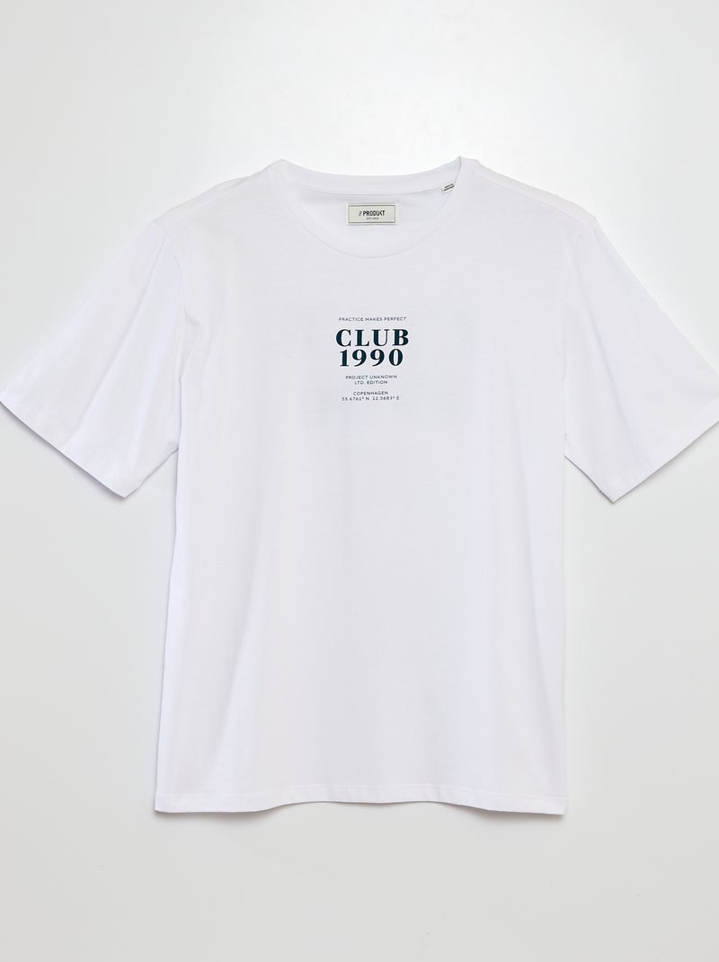 Camiseta de manga corta con cuello redondo estampada 'Produkt' BLANCO - Kiabi