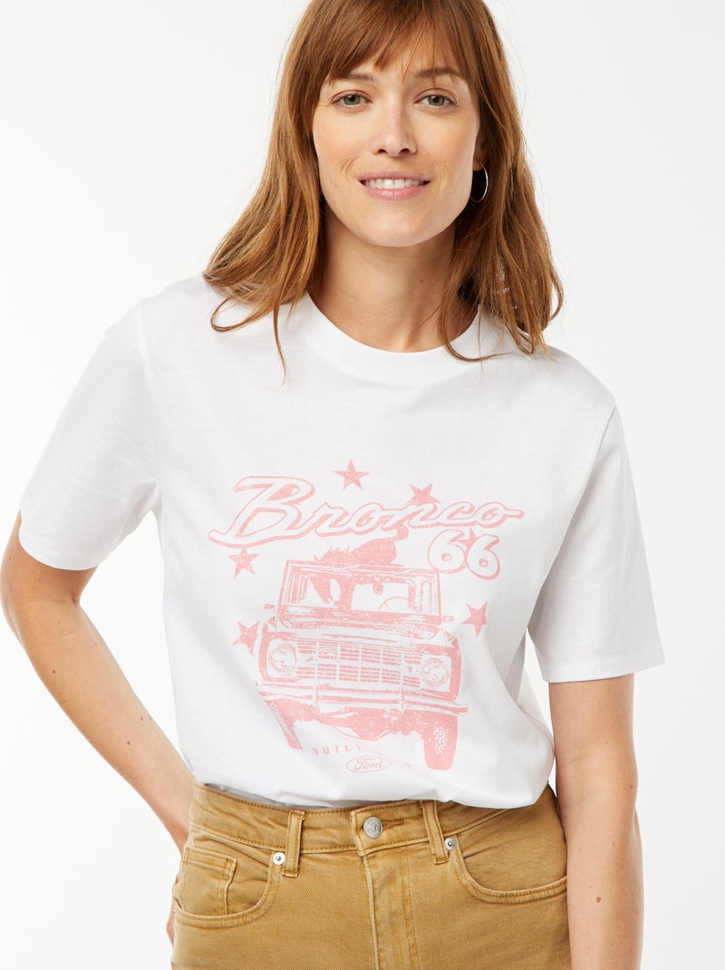 Camiseta de manga corta con cuello redondo 'Ford' blanco - Kiabi