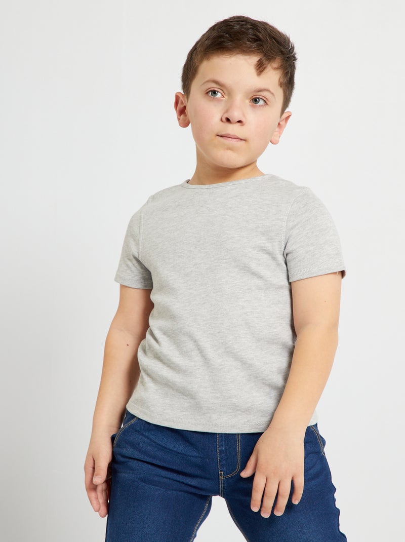 Camiseta de manga corta con cuello redondo GRIS - Kiabi
