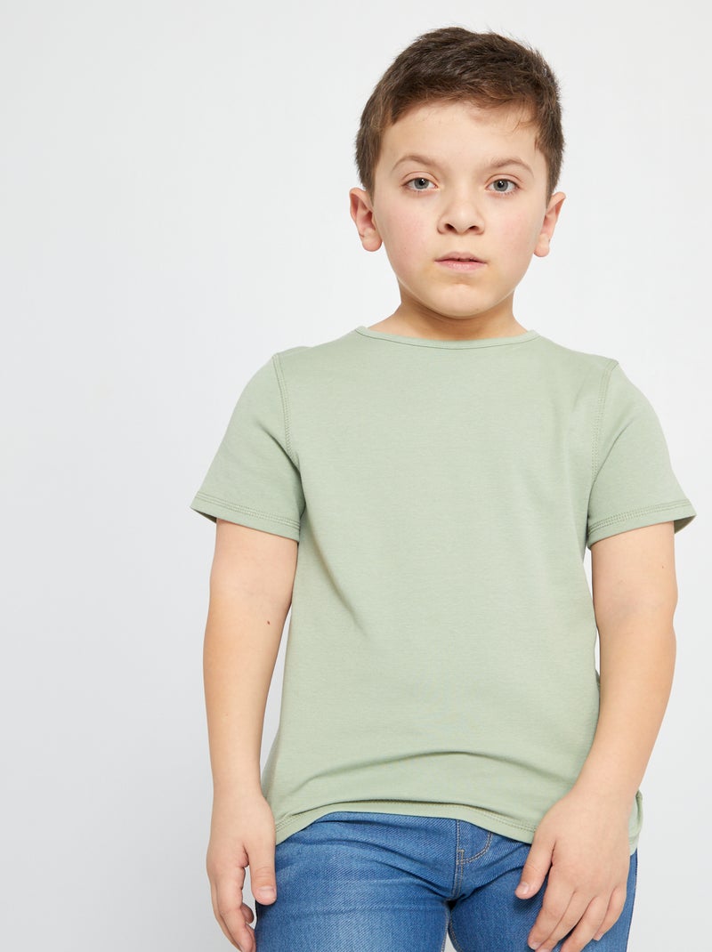 Camiseta de manga corta con cuello redondo VERDE - Kiabi
