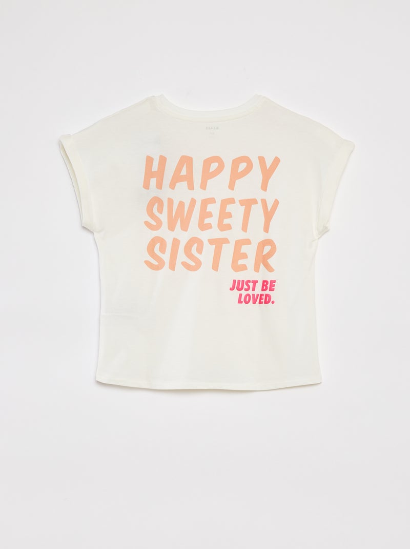 Camiseta de manga corta con cuello redondo y adorno BLANCO - Kiabi