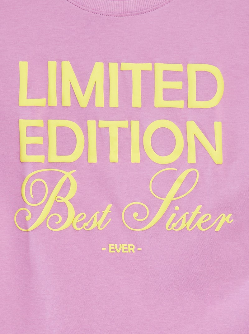 Camiseta de manga corta con cuello redondo y adorno ROSA - Kiabi