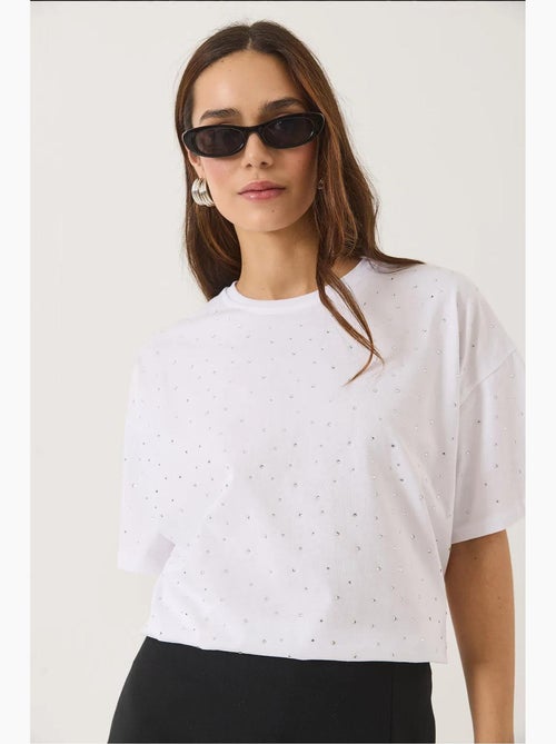 Camiseta de manga corta con cuello redondo y detalle de lentejuelas lucci - Kiabi