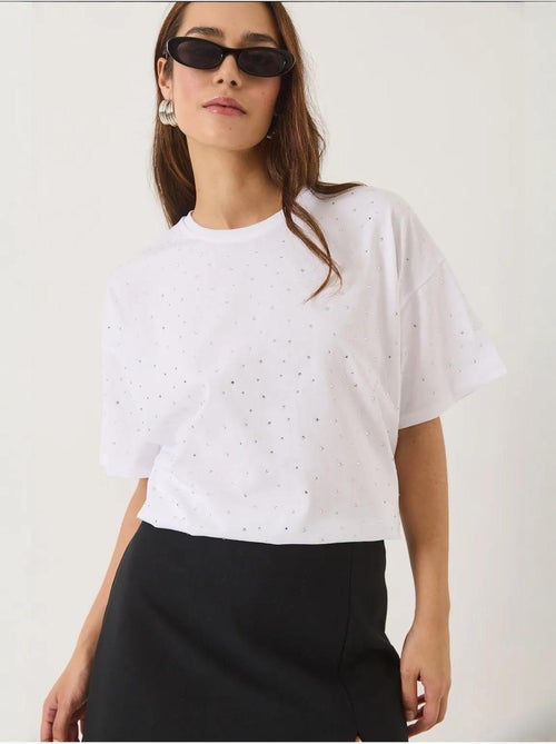 Camiseta de manga corta con cuello redondo y detalle de lentejuelas lucci - Kiabi