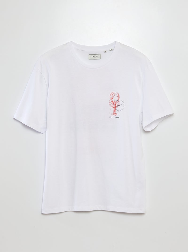 Camiseta de manga corta con cuello redondo y estampado trasero 'Produkt' BLANCO - Kiabi