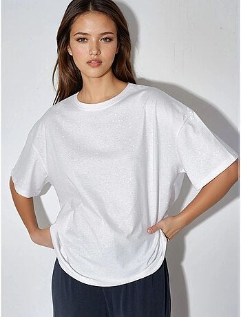 Camiseta de manga corta con cuello redondo y lentejuelas busem