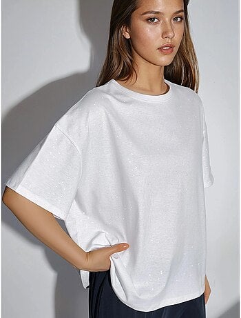 Camiseta de manga corta con cuello redondo y lentejuelas busem