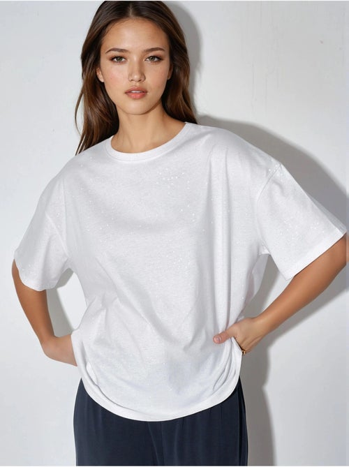 Camiseta de manga corta con cuello redondo y lentejuelas busem - Kiabi