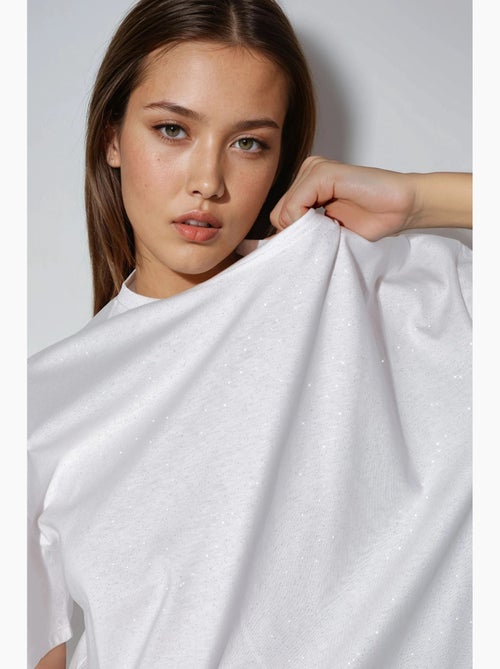Camiseta de manga corta con cuello redondo y lentejuelas busem - Kiabi
