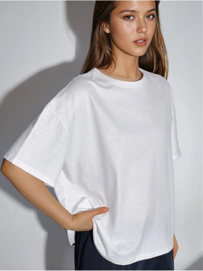 Camiseta de manga corta con cuello redondo y lentejuelas busem Blanco - Kiabi
