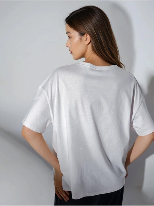 Camiseta de manga corta con cuello redondo y lentejuelas busem - Kiabi