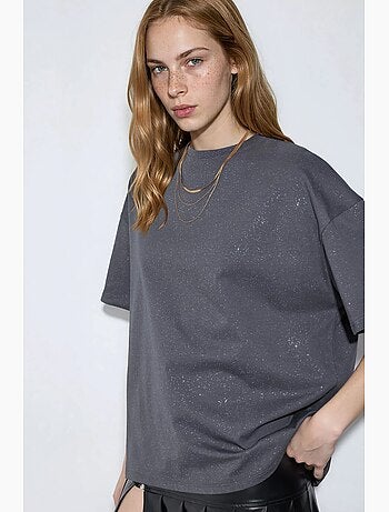 Camiseta de manga corta con cuello redondo y lentejuelas busem