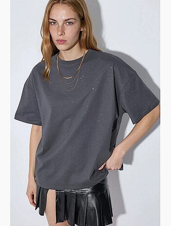 Camiseta de manga corta con cuello redondo y lentejuelas busem