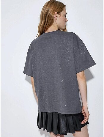 Camiseta de manga corta con cuello redondo y lentejuelas busem