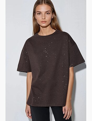 Camiseta de manga corta con cuello redondo y lentejuelas busem