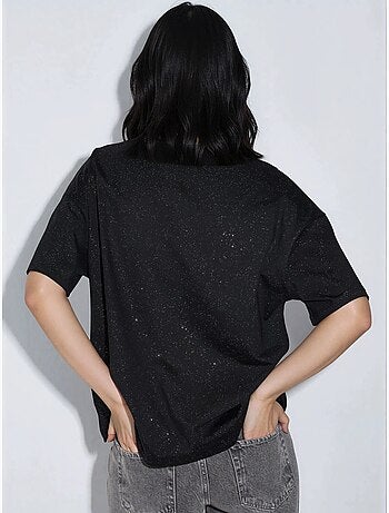 Camiseta de manga corta con cuello redondo y lentejuelas busem