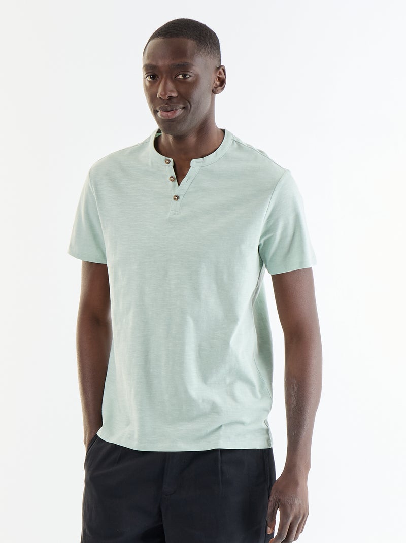 Camiseta de manga corta con cuello tunecino Azul - Kiabi