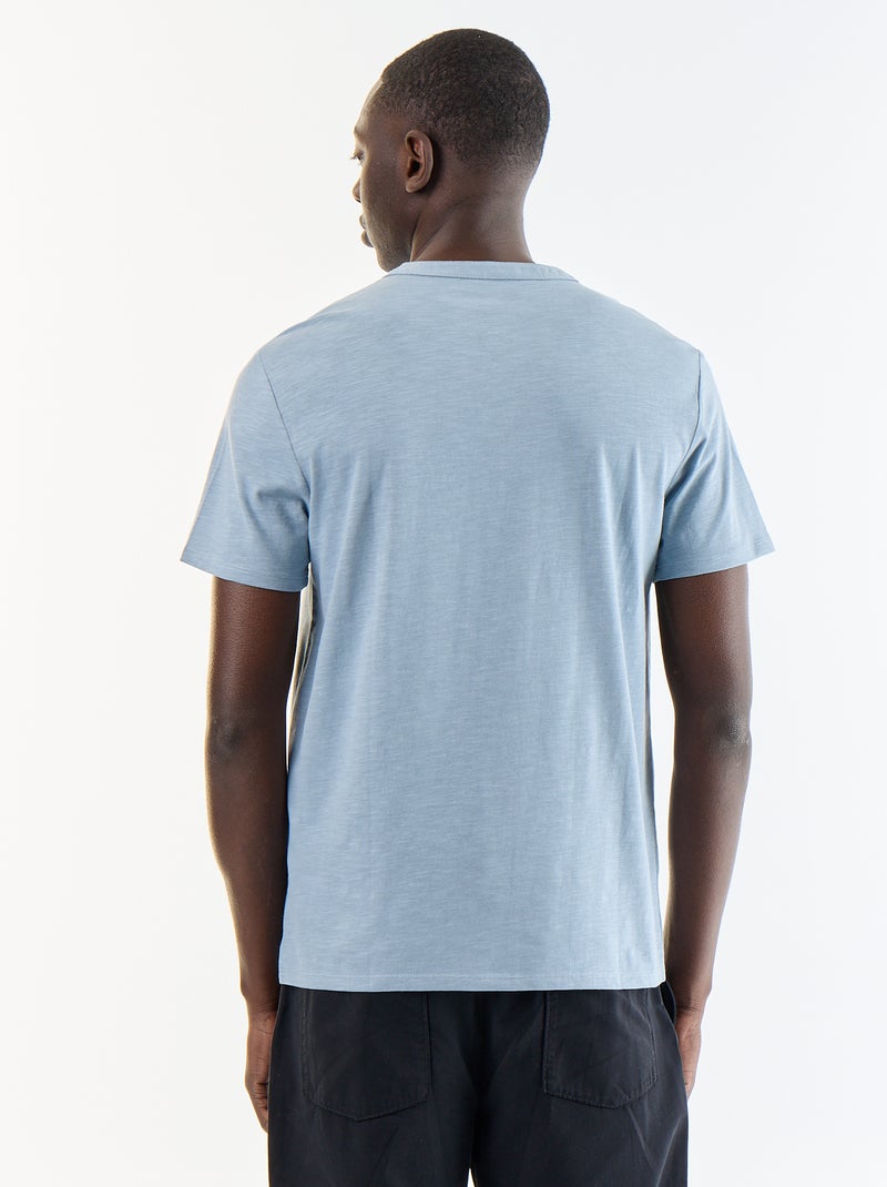 Camiseta de manga corta con cuello tunecino Azul - Kiabi