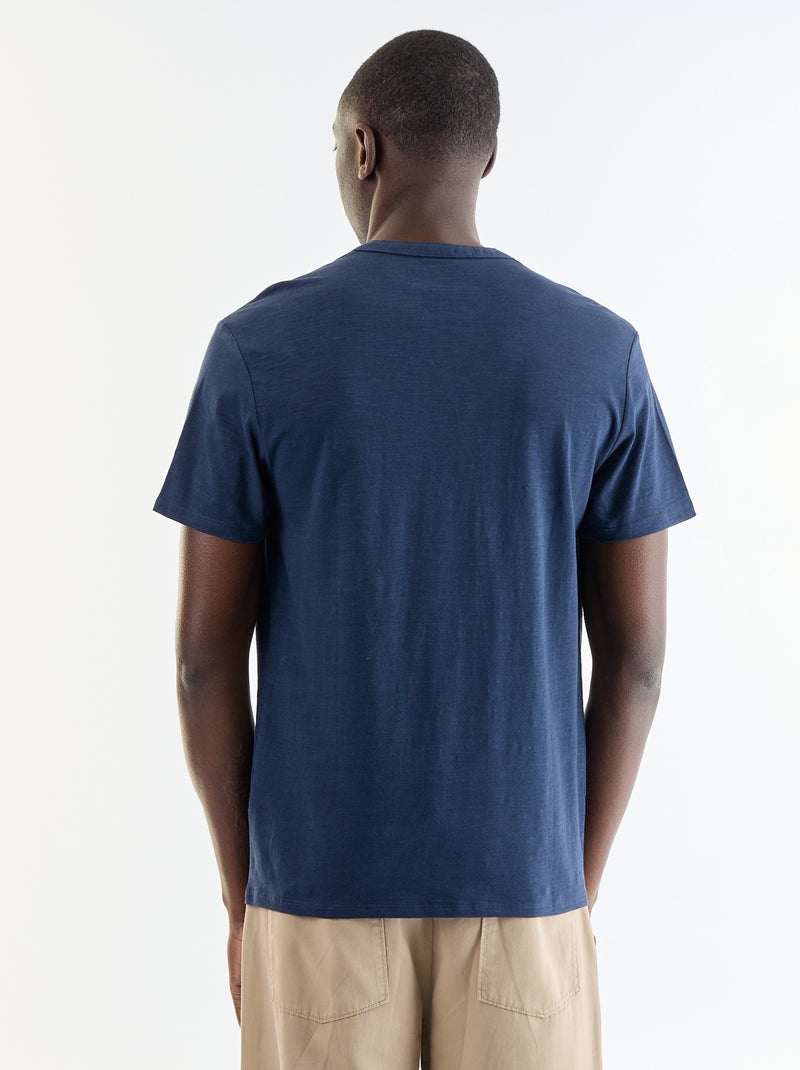 Camiseta de manga corta con cuello tunecino Azul oscuro - Kiabi